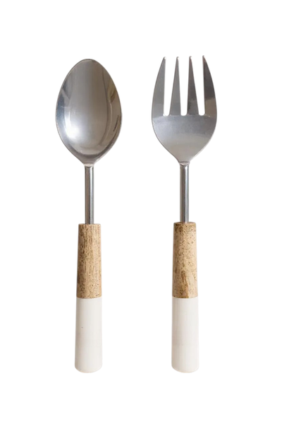 Goa Wood and Ceramic Salad Servers