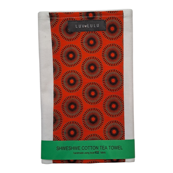 Gift Emporium Shweshwe Cotton Tea Towel - Red and Black Pattern