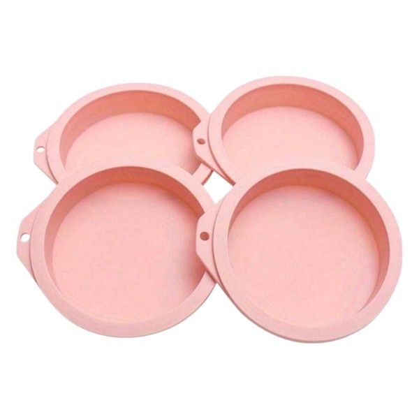 4 Piece - Round Shaped Silicone Cake Mould Set - Pink