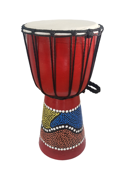 Djembe Hand Drum Hand Painted - Blue Yellow Orange - 30cm
