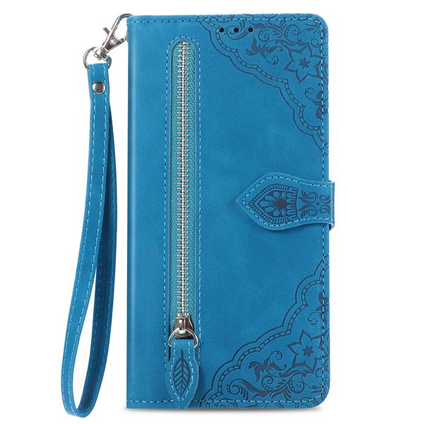 Zipper Wallet Emboss Leather Case Compatible With Samsung Galaxy S21 Cover