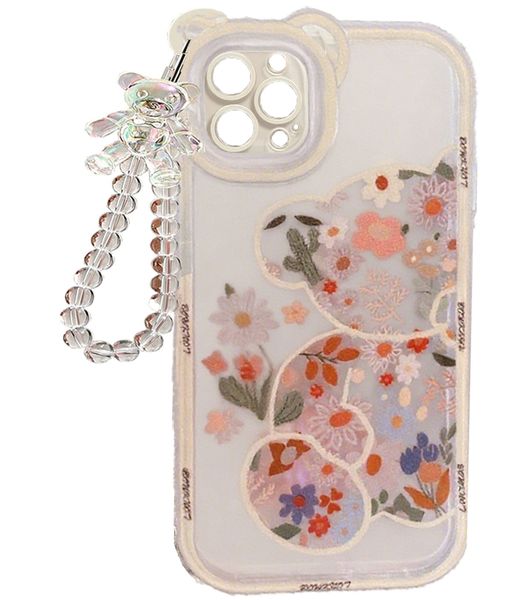 Cute Flowers Bear Protector Compatible With iPhone 13 Pro Max with Bracelet