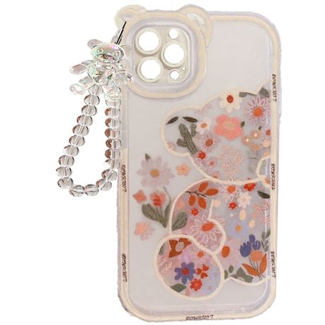 Cute Flowers Bear Protector Compatible With iPhone 13 Pro Max with Bracelet Image