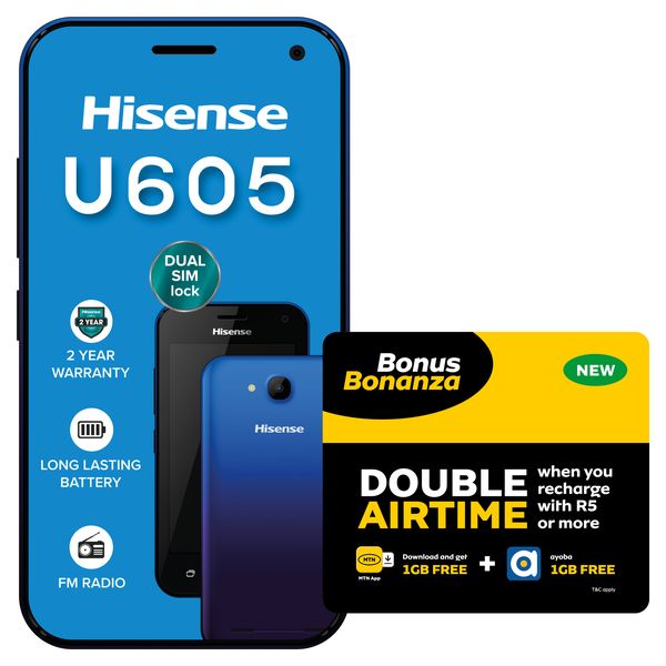 Hisense U605 8GB Dual Sim - Blue(NL) + MTN SIM Kit &amp; 3G Device Promotion