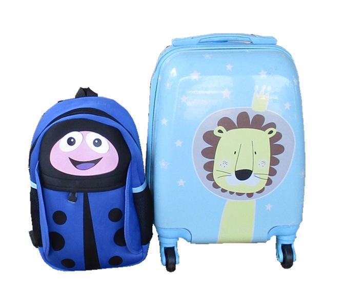 Lion Kids Suitcase &amp; Blue Ladybug Backpack Set - Travel Combo