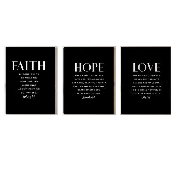 Faith Hope Love Black, White Cotton Canvas cm Home Decor Wall Art