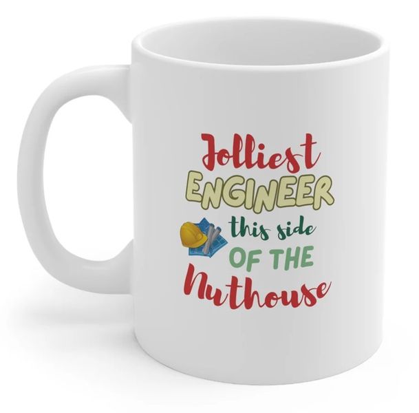 Jolliest Engineer Nuthouse Christmas Birthday Colleague Gift Mug