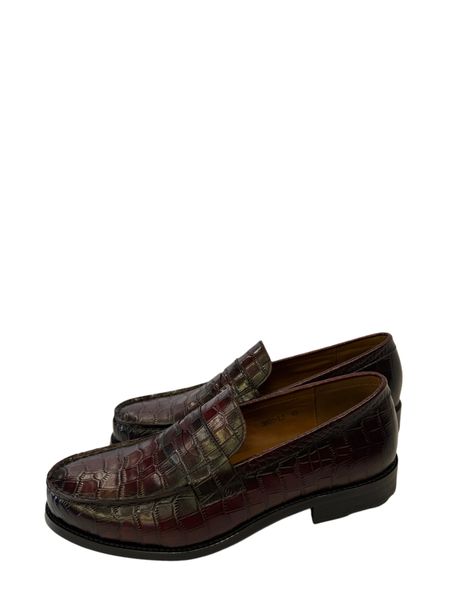Fatou Wear Genuine Leather Crocodile Skin Textured Loafers - Wine