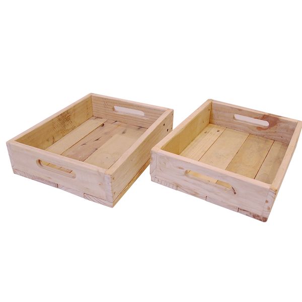 2 x Reclaimed Pallet Wood Drawers / Boxes / Trays with Handles