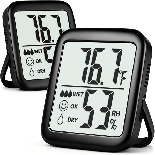 2 Pack Indoor Temperature Humidity Monitor with Stand, Digital Display