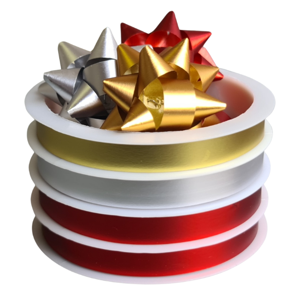 Poly Ribbon Spool with 4 Star Bows - 4 x 5m Ribbons (10mm) + 4 Bows (40mm)