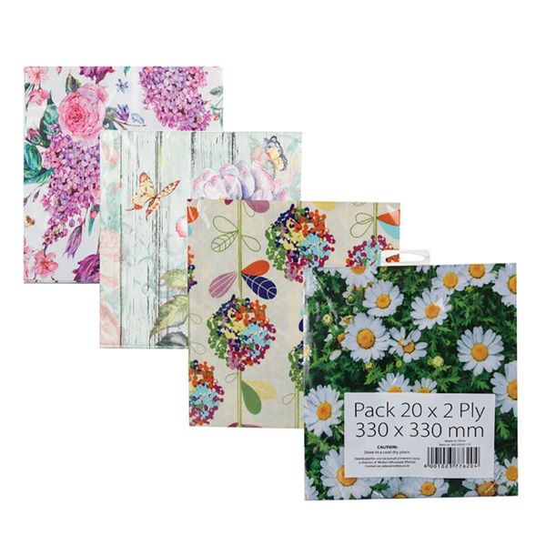 Bulk Pack x 8 2-Ply Serviette 33cm Assorted Floral Designs - 20pcs Per Pack