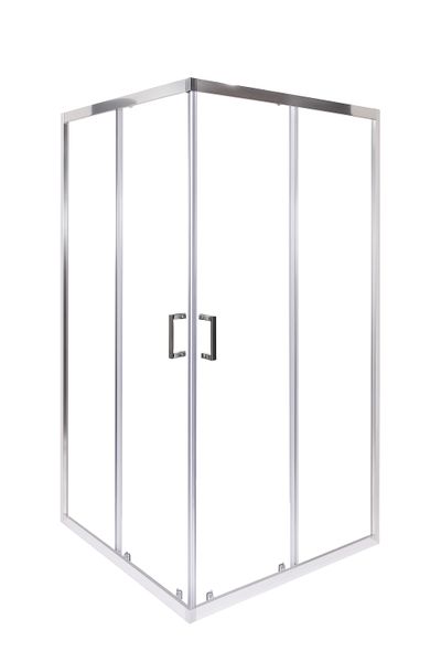 Dual Sliding Corner Entry Shower Enclosure - Silver Frame, Clear Glass