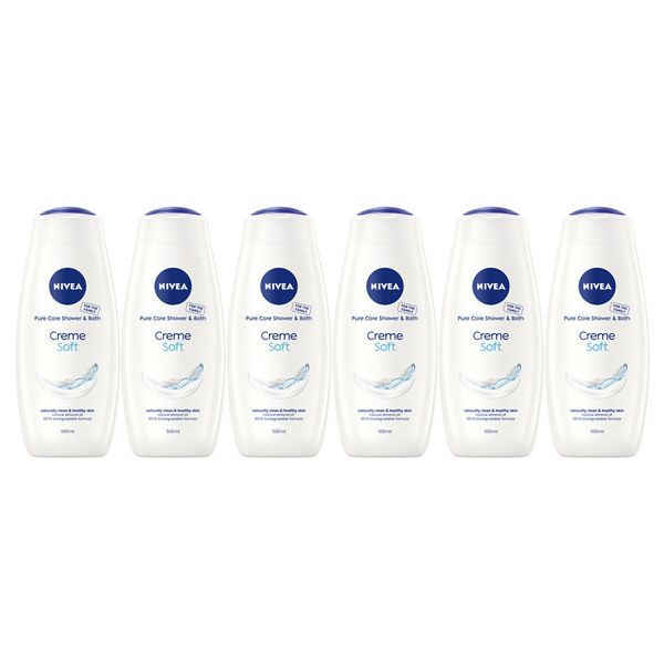 NIVEA Creme Soft Shower Cream Body Wash with Natural Almond Oil, 6x500ml