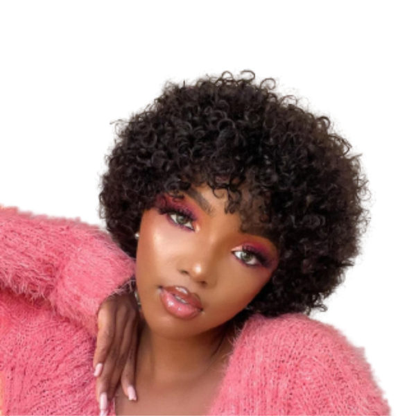 Brazilian Hair Short Curly Fringe Wig.