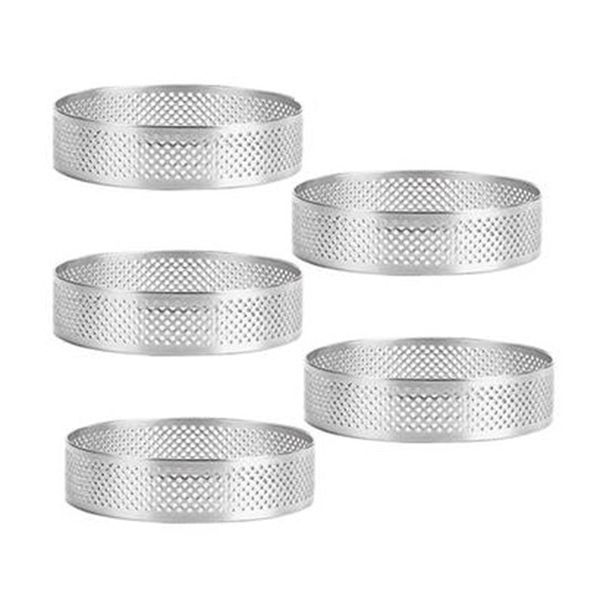 Circular Tart Ring Dessert Stainless Steel Perforation Cake Mold 5 Piece