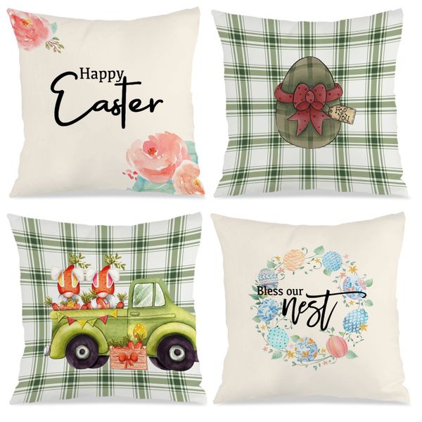 Set of 4 Cottagecore Easter 45x45cm Square Throw Pillow Cover Cushion Case