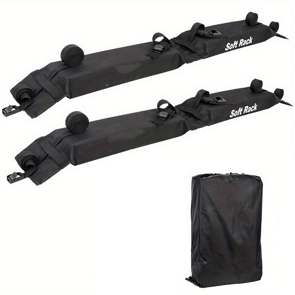 2 Piece Universal Fit Soft Padding Foldable Roof Rack with Storage Bag - Black