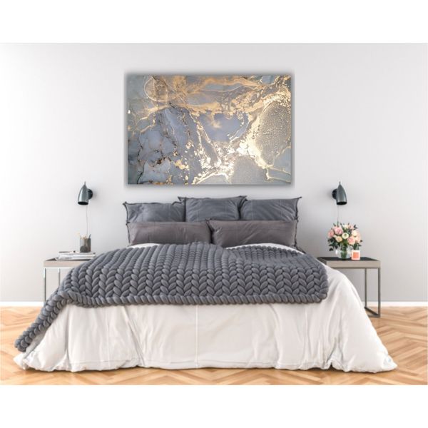 Grey &amp; Gold Abstract Canvas - 119 x 84cm (Landscape)