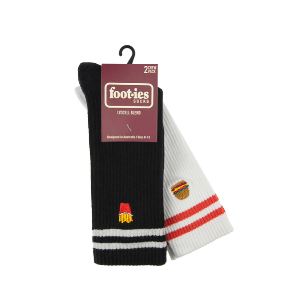 Foot-ies - Fast Food 2-Pack Mens Sneaker Crew Socks - White / Black - M/L