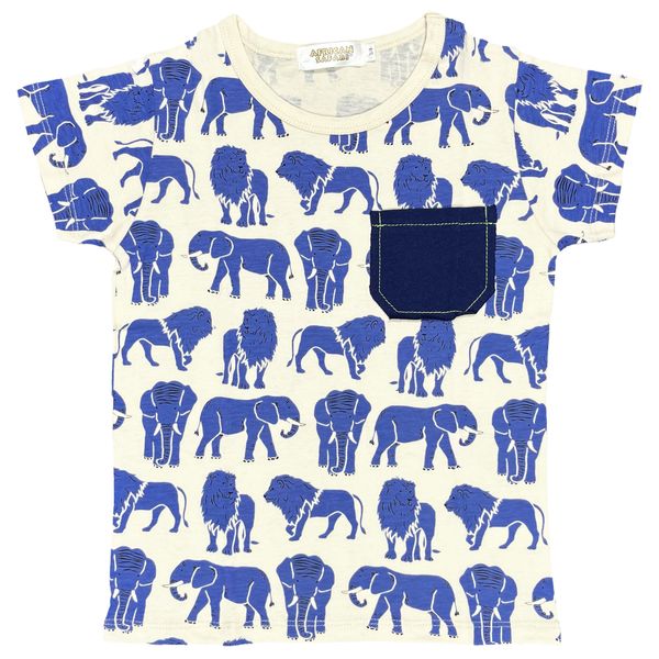 Elephant Lions Pocket T Shirt Light Stone 100% Cotton - African Safari