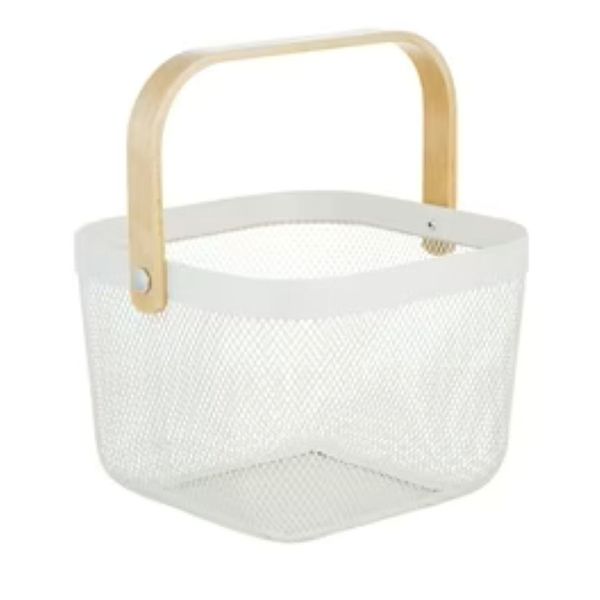 Pack of 2 Metal Mesh Storage Baskets with Wooden Handle