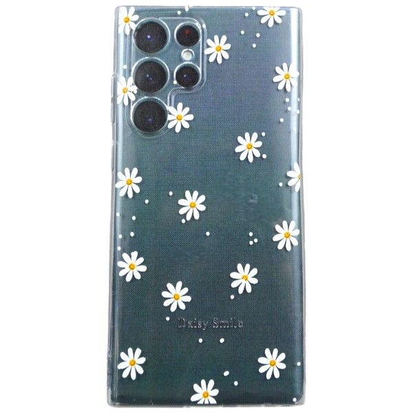 White Daisies Print Phone Case Compatible with Samsung S22 Ultra - Transparent