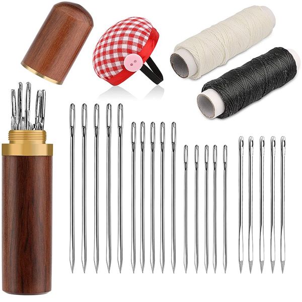 36pcs Leather Sewing Needles Kit, Large Eye Hand Stitching Needle Steel