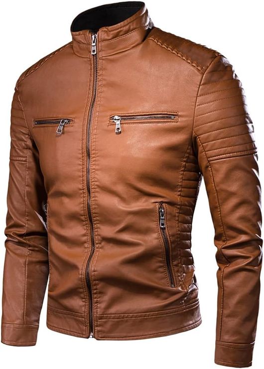 Leather Jackets For Men -Spring Fall PU Leather Biker's Jacket -Light ...