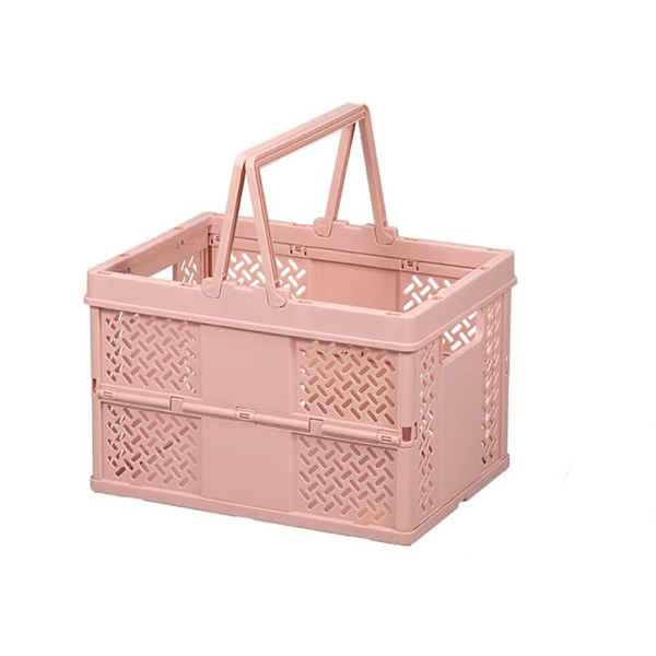 Portable Shopping Picnic Basket Foldable Storage Basket -White