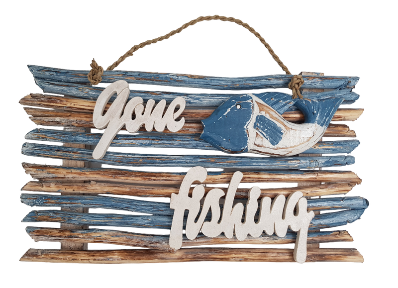 Driftwood Gone fishing (50x25cm)