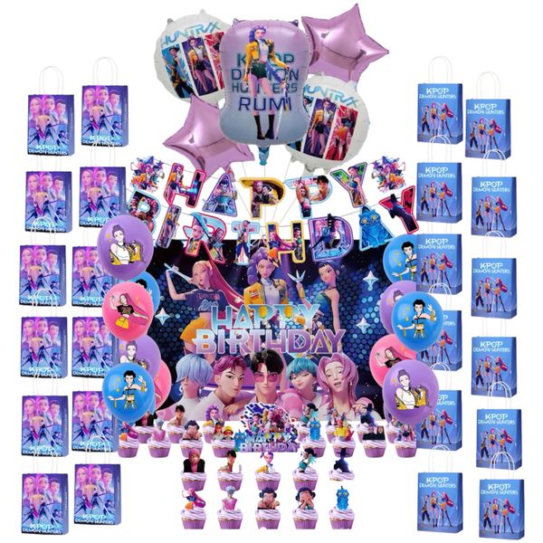 K-Pop Demon Hunters 80-Piece Birthday Decor Set with Balloons &amp; Bags