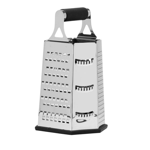 6 Sided Stainless Steel Box Grater With Comfort Grip Handle -Silver &amp; Black