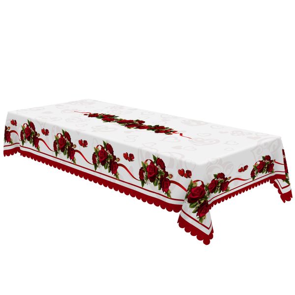 Valentine's Day Rectangular Tablecloth - Romantic, Roses, Hearts 140x180cm