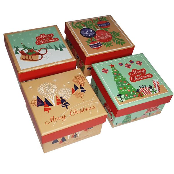 Bufftee Christmas Tree &amp; Baubles Decorations Tiny Gift Box Set of 4 Boxes