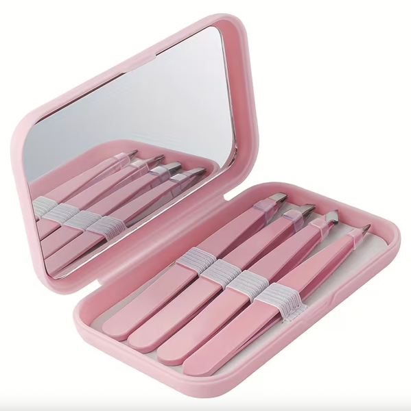 Set of 4 Tweezers with Mirror Case