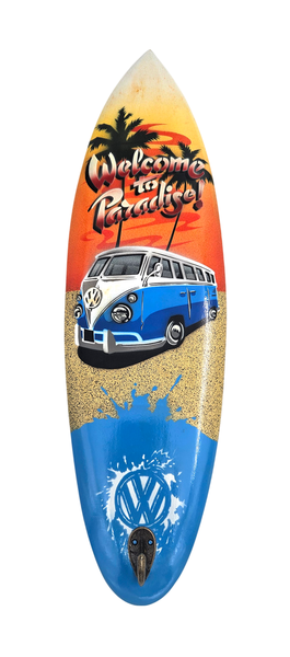 Decorative Surfboard Wall Hook Blue VW Kombi - Welcome To Paradise
