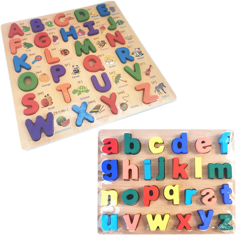 2 x Wooden Alphabet Puzzle - Small & Capital Letter Puzzles for ...