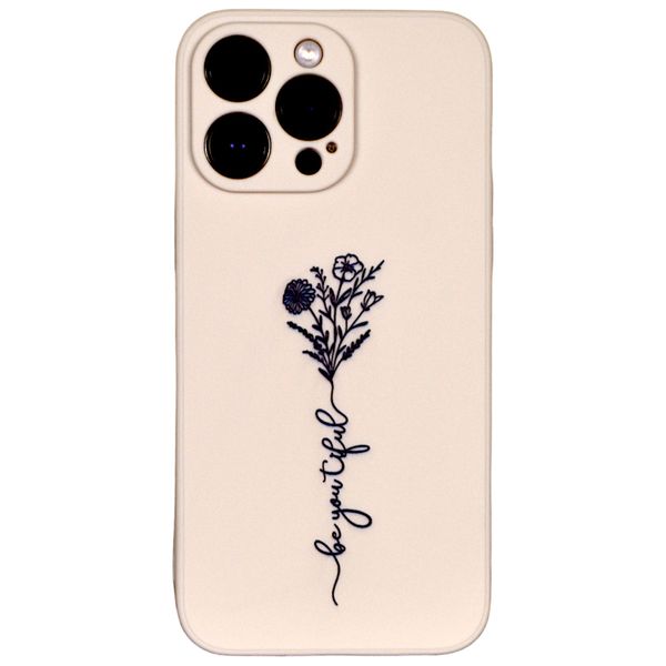 Beige - Phone Case with Black Flower Print - Iphone 15 Pro Max