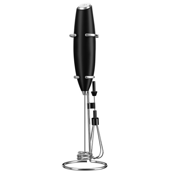 Handheld Milk Frother with Double Whisk Stainless Steel Stand