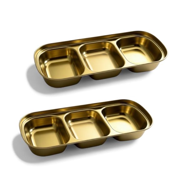 Elegant Gold Stainless Steel Sauce &amp; Multi-Use Trays - Set of 2