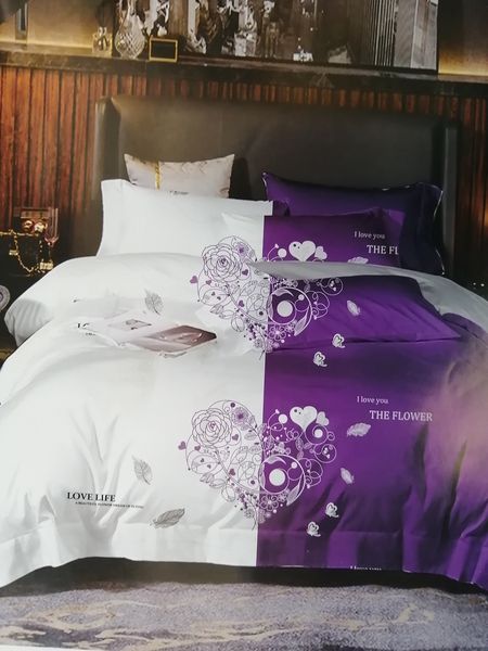 5 Piece Quilt Set Purple White Bedspread Set image