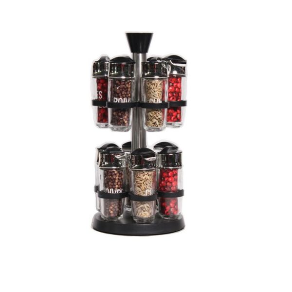 2 Piece Glass Spice Jar Set with Revolving Stand - 2 Tier