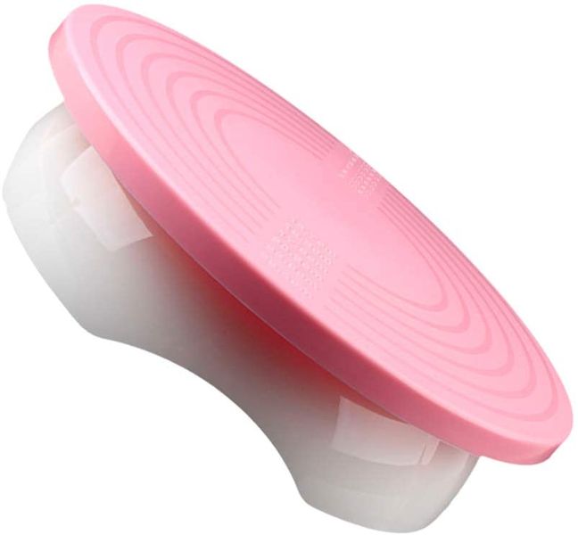 Cake Stand 27.8x7.2cm With Rotating Turntable White &amp; Pink - Bakers Basics