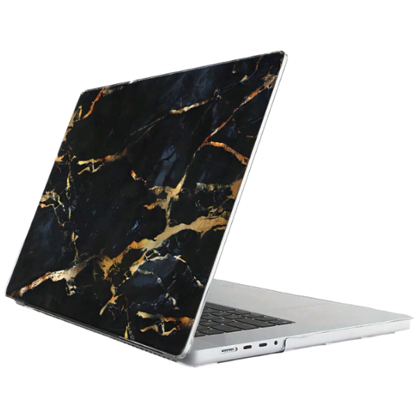 Elegant Marble Printed Hard Shell Case For MacBook Air 15 M3 - Black &amp; Gold