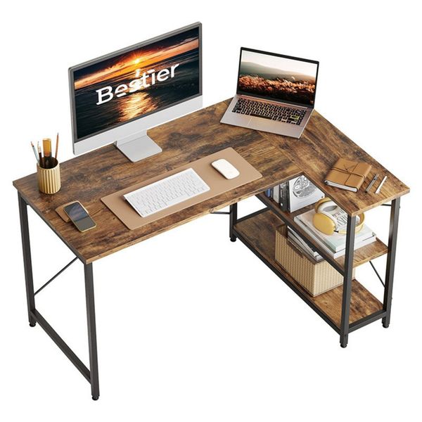 L-Shaped Free Combination Metal Frame Wood Desktop Computer Desk - Brown