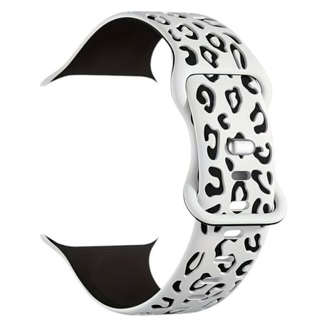 Engraved Leopard Print Silicone Watch Strap Compatible With Apple - White Image