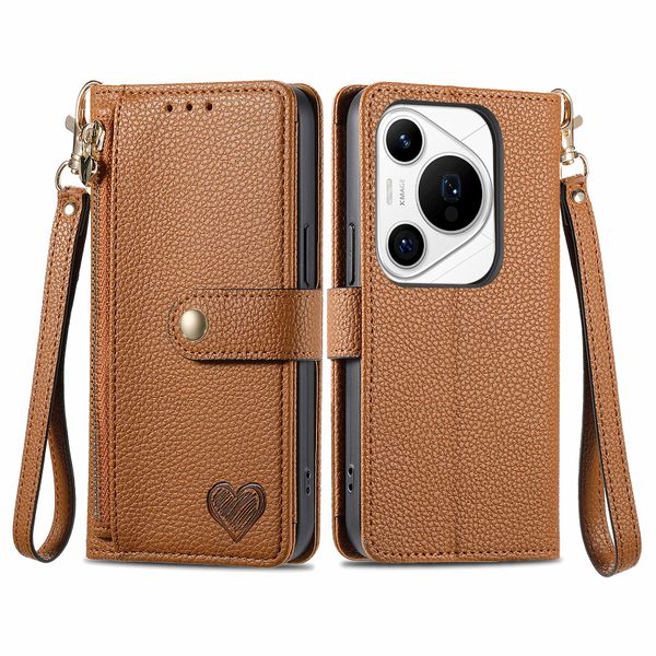 RFID Zip Leather Wallet Case Compatible With Huawei Pura 70 Pro Cover