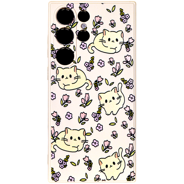 Beige Phone Case with Multiple Cats compatible with Samsung S23 Ultra