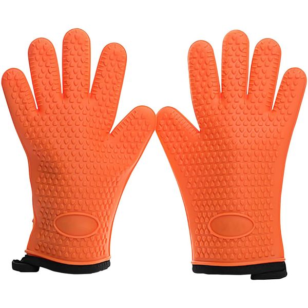 QYNIAL Silicone Waterproof Anti-Slip Heat Resistant BBQ Smoker Oven Gloves